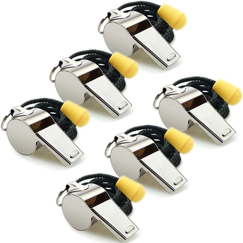 Hipat Whistle, 6 Pack Stainless Steel Sports Whistles with Lanyard, Loud Crisp Sound Whistles Bulk Great for Coaches, Referees, and Officials (A:Silver) - Image 1